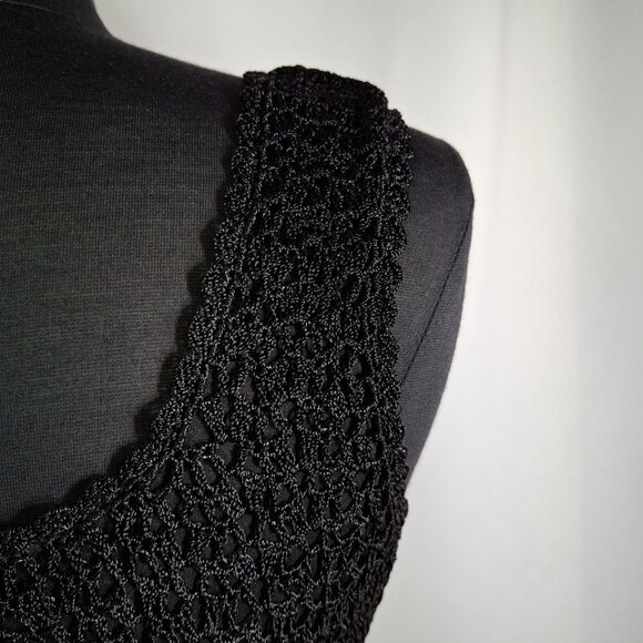 Black Fine Filigree Crochet Corset Sz M Lined Scalloped Edges Stretchy - Picture 4 of 16